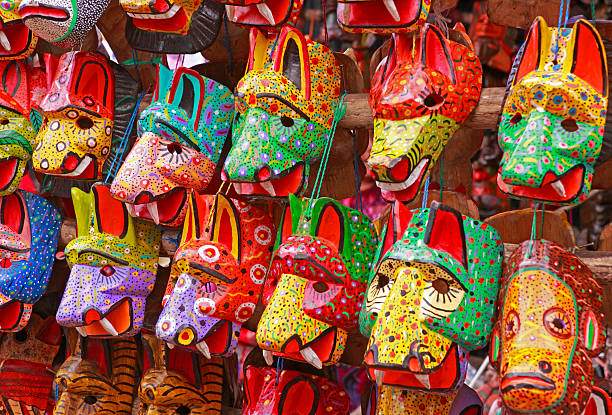 Wooden masks at the market in Chichicastenango, Guatemala.