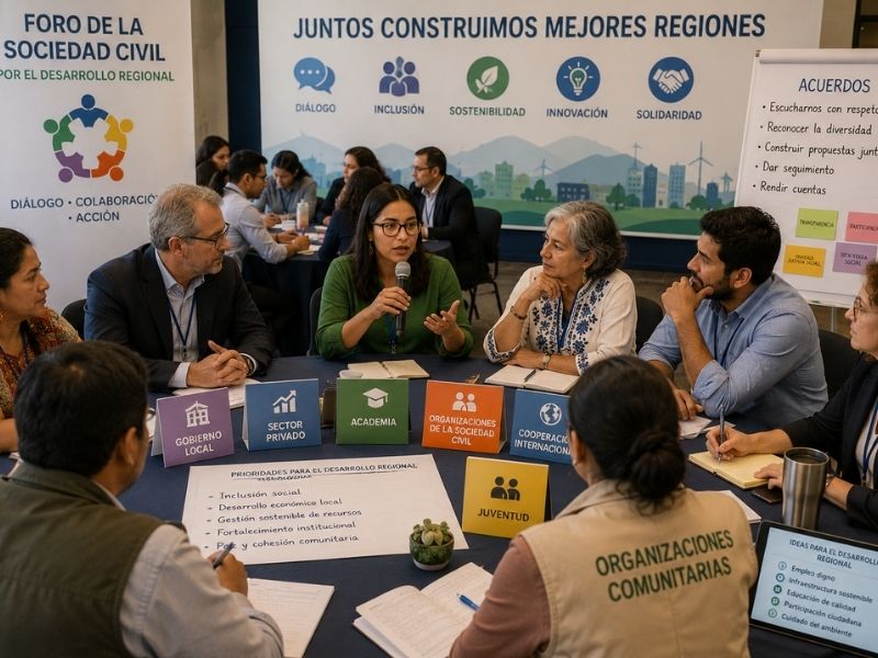Multiple stakeholders participate in a civil society forum focused on regional development.