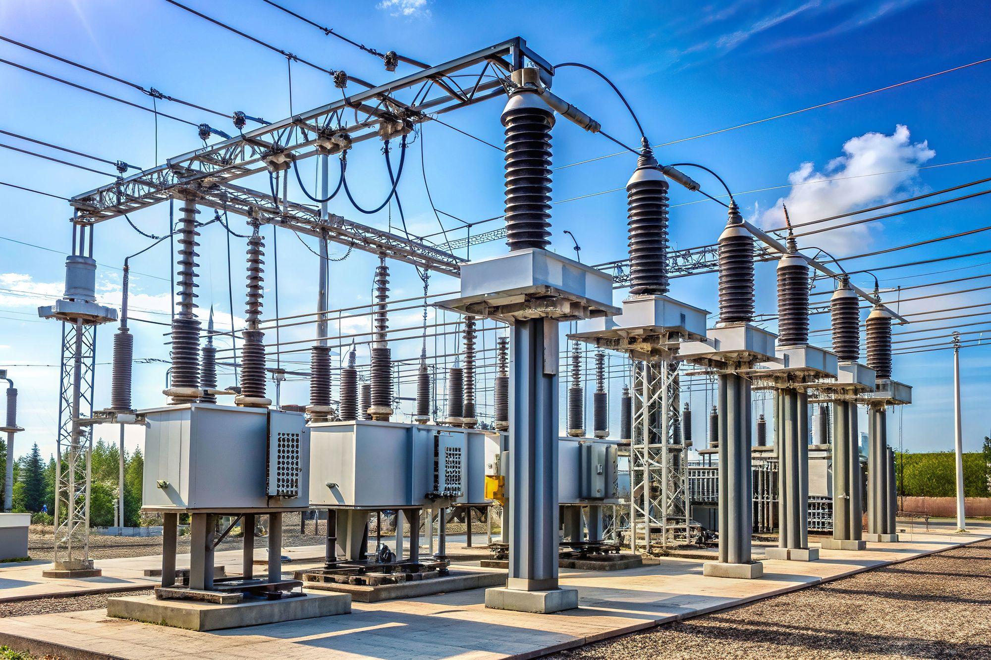 Electrical substation with transformers and power distribution equipment supporting electricity supply for charging infrastructure.